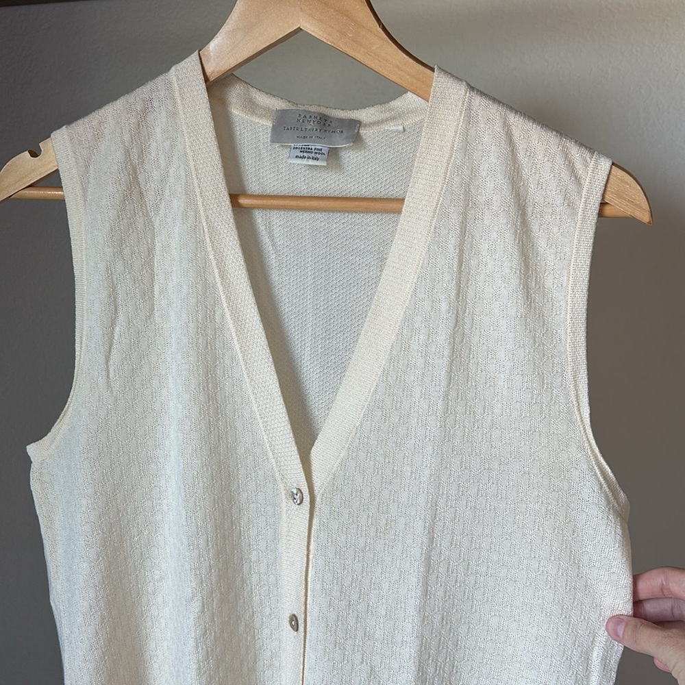 Barneys New York Cashmere Silk Merino Knit Vest Cream Textured Made in Italy - Picture 4 of 13